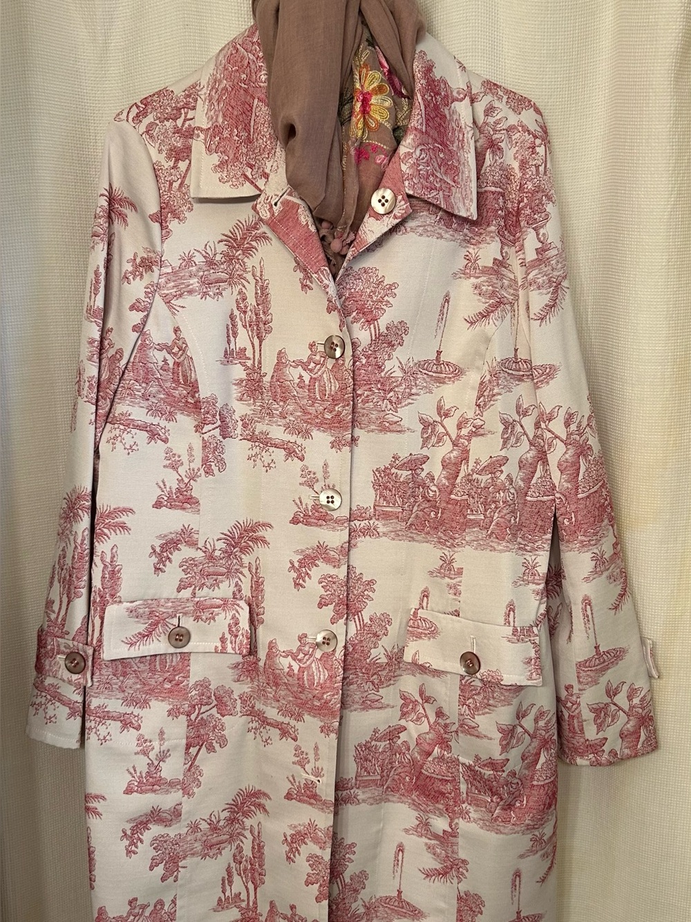 Worth Women's Toile Print Unlined Trench Coat – Size Large – Like New